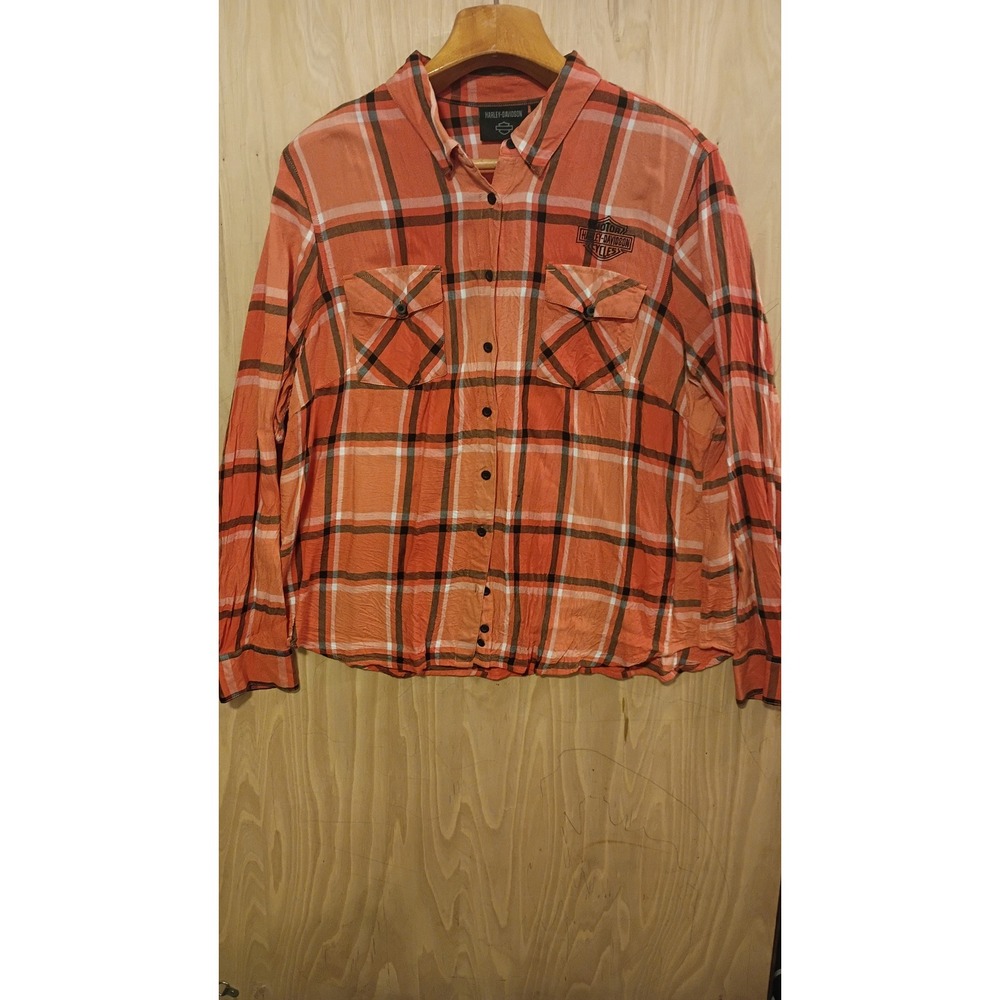 Harley-Davidson Womens 2W Plaid Embroidered Logo Viscose. Biker core, Gorpcore.
